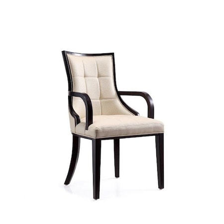 Manhattan Comfort Fifth Avenue Faux Leather Dining Armchair in Cream and Walnut DC008AR-CR